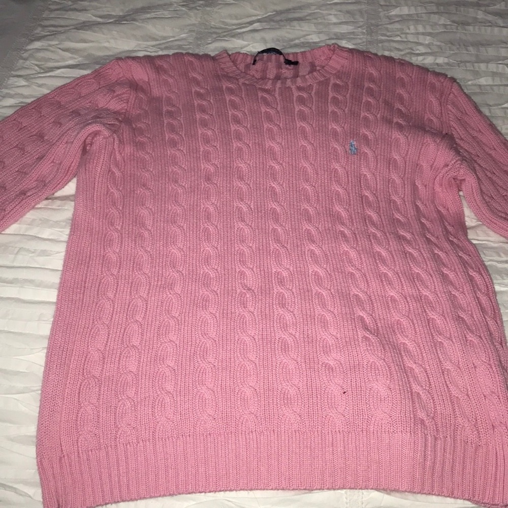 Ralph Lauren polo pink cable knit sweater sz: M